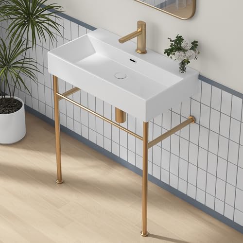 Eridanus 30'x16' Console Bathroom Sink, Free Standing 30 Inch Bracket Stainless Steel Support...