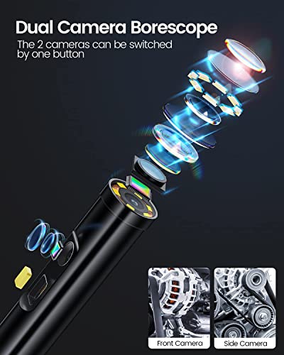 Dual Lens Endoscope Borescope, Teslong 5'' Hd Snake Inspection Camera With Led Lights, Home Waterproof Scope Camera, Industrial Automotive Fiber Optic Camera For Sewer Duct Plumbing Pipe (16.5Ft) #TOP1