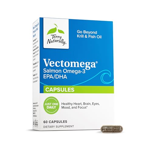 Terry Naturally Vectomega - Dietary Supplement with EPA & DHA - Omega-3 Capsules for Brain & Heart Health Support - Nutritional Supplement with Essential Fatty Acids & Peptides - 60