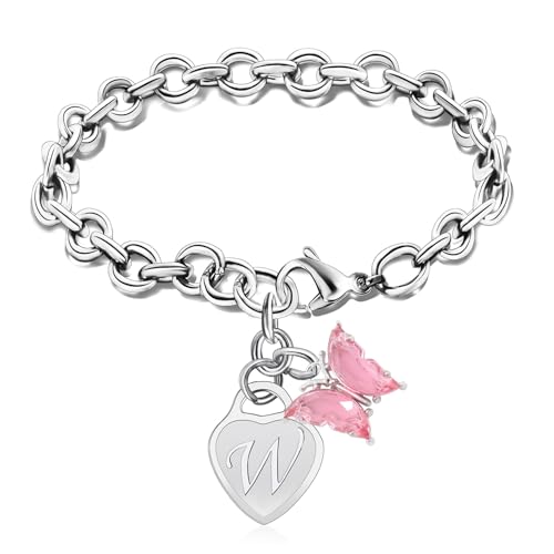 Image of MADHAHEFU Initial Letter Bracelet Gifts For Silver Initial Bracelet For Women Letter A-Z Bracelets Jewelry (W)