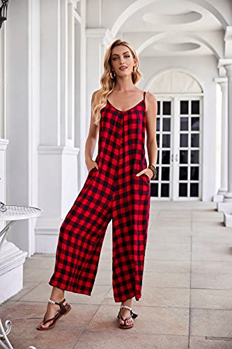 Buenos Ninos Women's V Neck Floral Maxi Dress Boho Printed Adjustable Spaghetti Strap Ethnic Beach Long Dress With Pockets L Red Black Buffalo Plaid Jumpsuit #TOP3