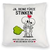speecheese Skelett Pärchen - Ja, Deine Fürze stinken Kuschelkissen Humorvolles DekoKuschelkissen für EIN lustiges Ambiente Valentinstag