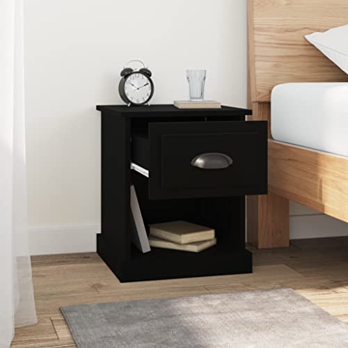Table de chevet noire avec tiroir et rangement ouvert multifonction - 4