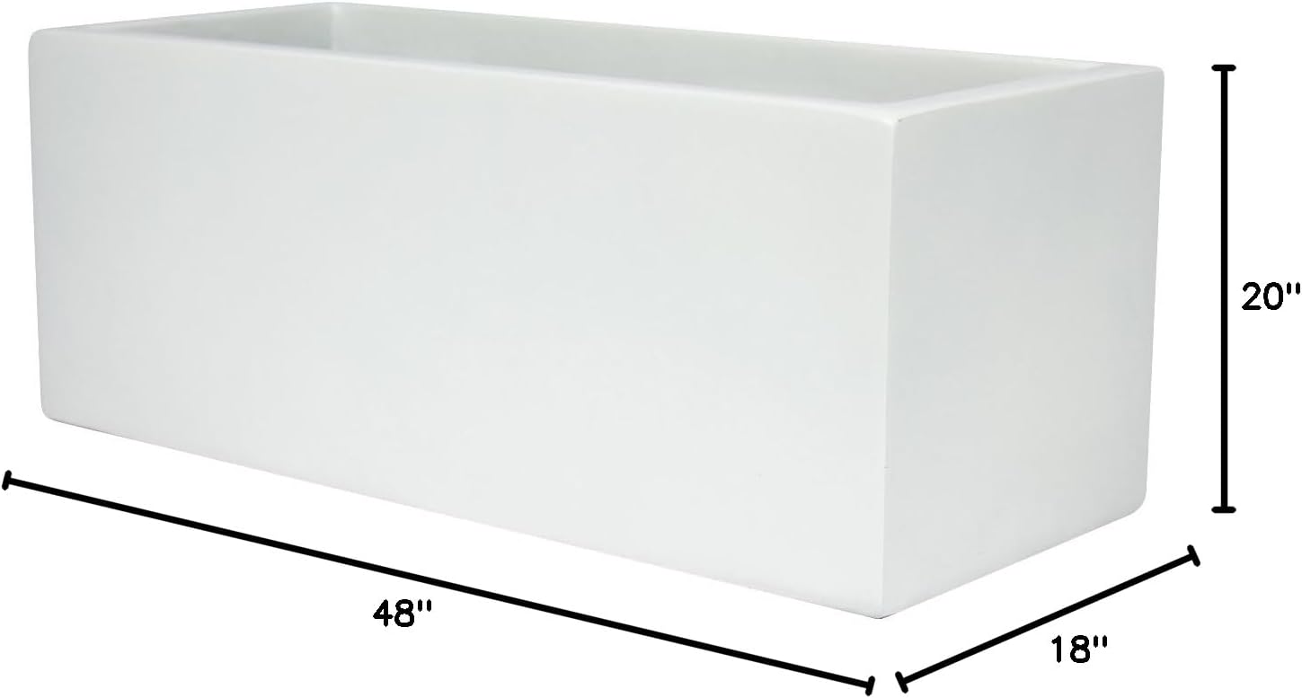 Brisbane Rectangle Fiberglass Planter Box (L:48" x W:18" x H:20", Matte White)