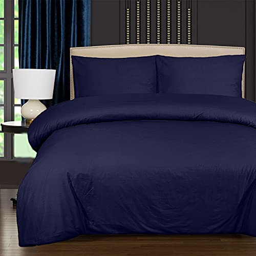 Danny Textiles 400 Thread Count 100% Egyptian Cotton 4PCS Duvet Covers Sets Double Bed with Fitted Sheet | Quilt Cover Complete Bedding Set with Pillow cases (Navy. Blue, Single)