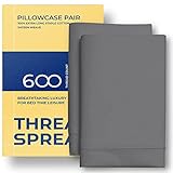 Thread Spread 100% Egyptian Cotton Collection - 600 Thread Count PILLOW CASE PAIR with 4inch HEM - STONE GRAY