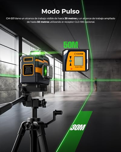 Miniatura 5 de Cigman Nivel Láser Verde, Control Remoto Inalámbrico Bluetooth Por App, Autonivelante Con Herramienta De Línea Cruzada 3x360 Línea Horizontal Vertical, Con Soporte Giratori
