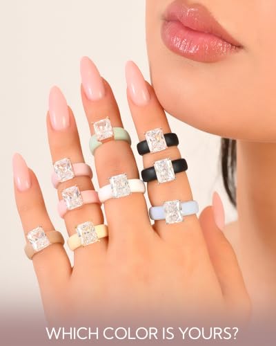 Rinfit Silicone Ring with Stone, Emerald Cut CZ - Wht/Sil, Size 7 | 5A Cubic Zirconia Solitaire Engagement Ring for Her, Patented Rubber Wedding Band for Women, Travel Work Gym, Bridal Promise - image 5