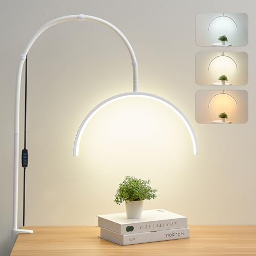 DIVEKID Nail Lamp Lash Light, 15In Wide 3 Light Modes Half Moon Light with 10 Brightness Levels, Adjustable Gooseneck LED Desk Lamp with Clamp for Eyelash Extensions, Skincare and Tattoo