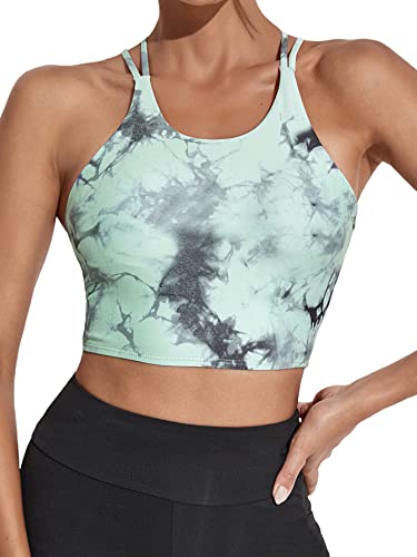 Wdirara Women's High Support Tie Dye Criss Cross Back Padded Sports Bra Workout Top Multicolor M #TOP24