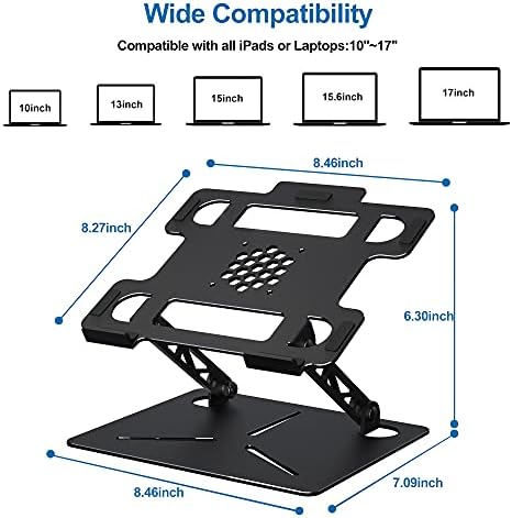 CGZZ Laptop Stand, Adjustable Laptop Stand, Portable, Foldable, Ergonomic, Sturdy Stand with Heat Outlet, Non-Slip Silicone, Compatible with Surface Laptop, from 10 to 17.3 Inches