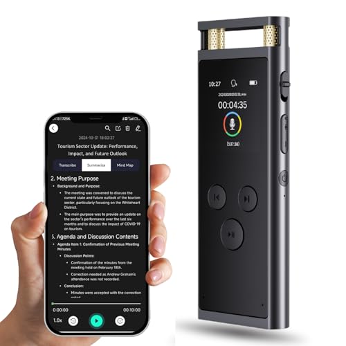 woeaozy Registratore Vocale AI 64GB con Trascrizione & Riassunto Automatico – Attivazione Vocale, Traduzione in 102 Lingue, App Intelligente iOS/Android, Registratore Digitale per Riunioni, Interviste