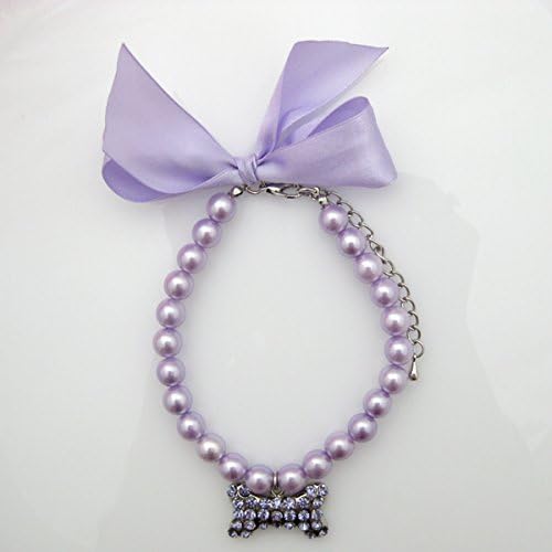 Colar de Pérolas com Strass e Pingente de Osso para Cães e Gatos PETFAVORITES Roxo, 30,48 a 34,8 cm