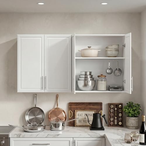 59" Wall Cabinets for Laundry Room, Laundry Room Cabinets Wall Mounted, Kitchen Wall Cabinet, Adjustable Shelf, Upper Cabinets Wall Mounted, Utility Cabinets for Laundry, Cream White - Image 2