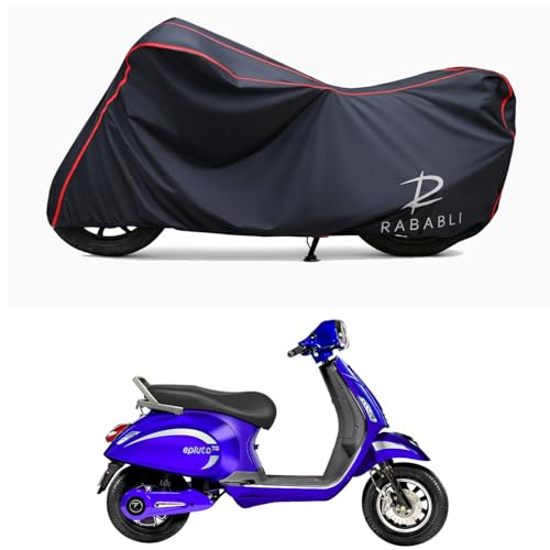 Image of Waterproof Bike Body Cover Compatible for | Pure EV Epluto 7G STD | Taffeta Fabric, Red Piping Design, Bottom Elastic Fit | Dustproof, Sun UV & Rain Protection for All Bikes