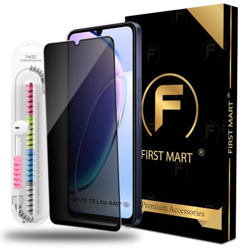 Image of FIRST MART Privacy Tempered Glass for Vivo T5 Lite With Cable Guard & Installation Kit | Anti-Spy 9H Screen Protector, Edge-to-Edge, Case-Friendly | Black