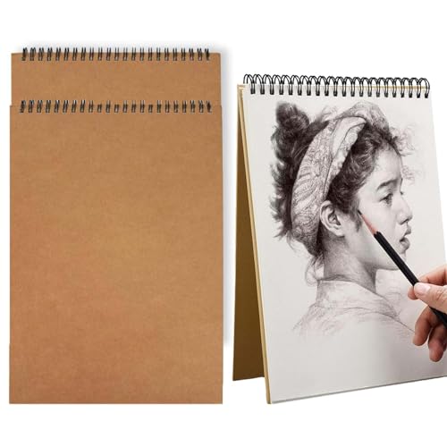 Two-Pack A4 Spiral Sketchbook with Hardcover Cover, 60 Blank Pages, 160gsm Sketch Paper, and A4 Art Drawing Book