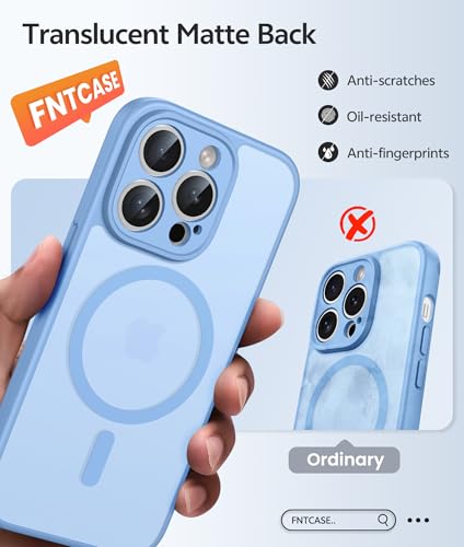 Image of FNTCASE for iPhone 14 Pro Case: [Compatible with Magsafe] Translucent Matte Cases with [Full Camera Protection] [Screen Protector] Military Grade Shockproof Protective Phone Cover - Light Blue