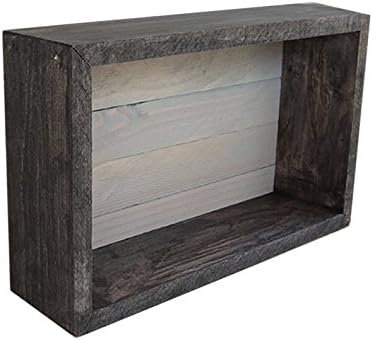 Wood/Wooden Shadow Box Display With Backing - 16" x 6" - Two Tone - Ebony Black/Ivory Wash - Rustic Decorative Reclaimed Distressed Vintage Appeal