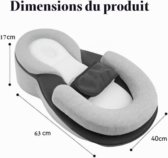 Coussin cale pour nouveau-né - Coussin de soutien pour nouveau-né - Coussin d'allaitement pour réduire les crachats - Avec sangle de sécurité (gris)