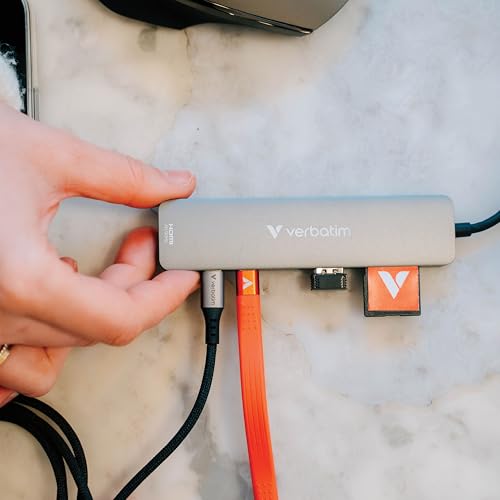 Image of Verbatim USB-C Essentials Multiport Hub - 7 Ports: (2) USB-A 3.0 /3.2 Gen 1, (2) USB-C 3.0 /3.2 Gen 1, SD and Micro SD Card Slots with 4K HDMI and Up to 100W Power Delivery | 7-port USB-C hub with 100W power delivery and HDMI for data transfer, multi-display support and multitasking