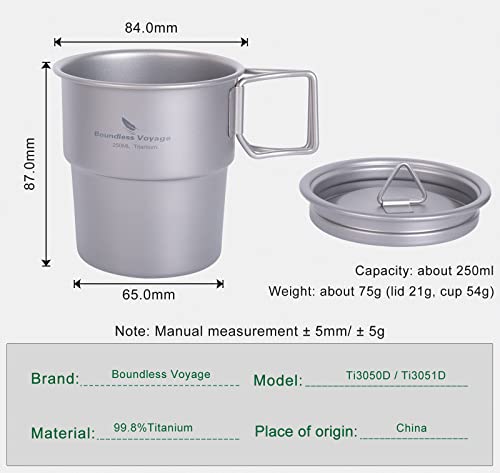 Boundless Voyage Titanium 250Ml Coffee Cup With Portable Folding Handles Outdoor Camping Ultralight Water Tea Mug (250Ml Cup) #TOP2