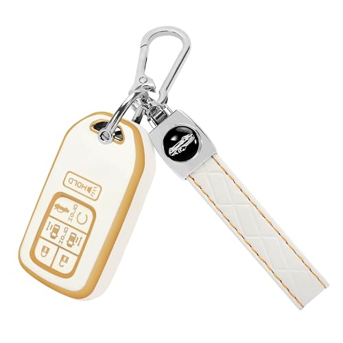 TOMALL for Honda Odyssey Key Fob Cover with Keychain 7 Buttons Soft TPU Key Fob Protector Compatible with 2018-2024 Honda Odyssey Elite Touring EXL Sport EX Car Key Cover White