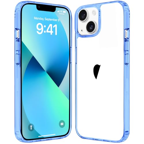 JJGoo Compatiable with iPhone 13 Case Clear, Transparent Shockproof Phone Case, Slim Anti-Scratch Hard PC Back Protective Cover Bumper, Dark Blue