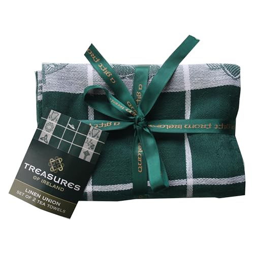 Carrolls Irish Gifts Treasures of Ireland Embroidered Green Waffle Tea Towel (2 Pack)