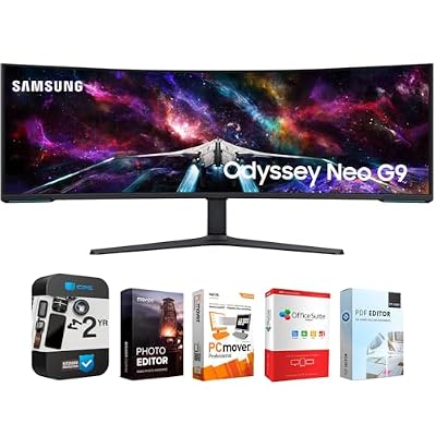 Samsung 57" Odyssey Neo G9 Dual 4K UHD Quantum Mini-LED Curved Gaming Monitor Bundle with Tech Smart USA Elite Suite 18 Standard Editing Software Bundle + 2 Year CPS Enhanced Protection Pack