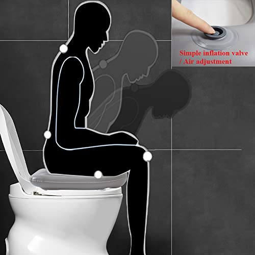 Toilet Seat Cushion, Inflatable Portable Support Toilet Assistance Cushion With Suction Cups, Hygienic Handicap Tailbone Pain Relief Cushion, Easy To Clean Pvc Pad (Grey Oval Shape) #TOP2