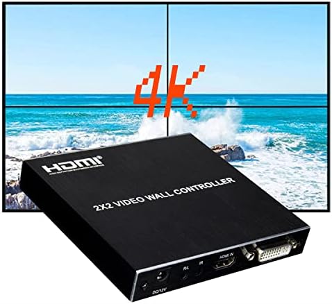 YHS 4K 2x2 Video Wall Controller Splitter (2021Version) 4X1 Quad viewer 1 HDMI/DVI Input 4 HDMI OutputTV Processor Images Stitching Video Wall Processor with RS232 Control (KMTR86)