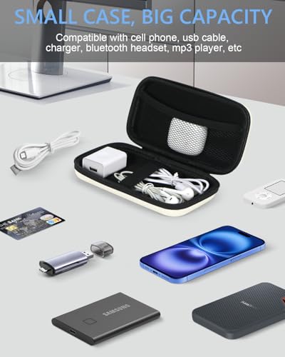 Image of Off White Small Hard Carrying Case, Portable Tech Organizer Pouch