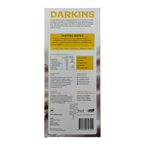 Image of Darkins Vegan Mylk Pineapple Paprika Chocolate | Unrefined Cane Sugar | Gluten-free | Hand Crafted Chocolate | 50 Gm Each Pack Of 2