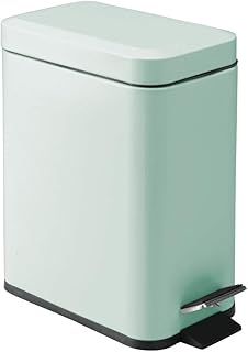 mDesign 1.3 Gallon Rectangular Slim Profile Steel Step Trash Can Wastebasket, Garbage Container Bin for Bathroom, Bedroom, Kitchen, Craft, Office - Removable Liner Bucket - Light Mint Green