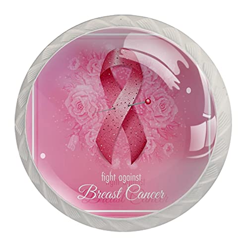Cabinet Knobs,Handles,4 Pieces For Dresser Drawers Breast Cancer Door Knob Crystal Glass #TOP9