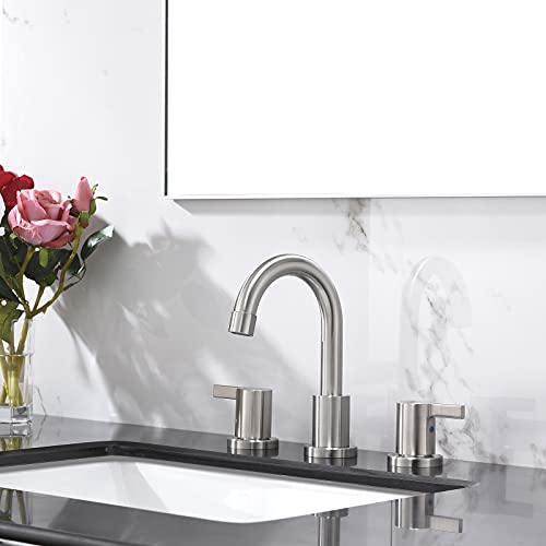 Phiestina 2 Handle 3 Hole 8 Inch Widespread Bathroom Faucet with Metal Pop-Up Drain, Brushed Nickel, WF015-1-BN by phiestina - Image 8