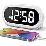 uscce Small Digital Clock for Bedroom: 6 Dimmable Brightness 4 Alarm Volume - Plug in Clock with Easy Operation for Bedside Desk White