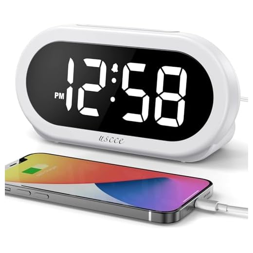 USCCE Small Digital Alarm Clock with USB Port for Charging, 0-100% Adjustable Brightness Dimmer, White Digit Display, Alarm Volume with 5 Alarm Sounds, 12/24Hr, Snooze, Compact Alarm Clock for Bedroom