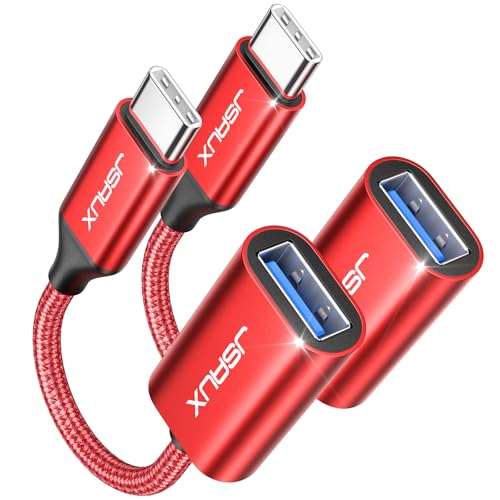JSAUX USB C to USB 3.0 Adapter [2 Pack], USB C Male to USB Female OTG Cable Adapter Compatible with MacBook Pro/Air, iPhone 17 Pro Max/iPhone Air/16e/16/15 Series, Samsung Galaxy S25/S24/S23-Red