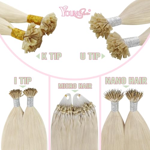 Image of YoungSee Blonde K Tips Hair Extensions Real Human Hair Platinum Blonde 20 in 1G /S 50G Keratin Bond