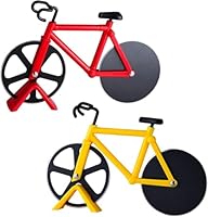 2 Piece Creative Bicycle Shape Pizza Cutter, Divider, Stainless Steel Pizza Cutting Wheel, Pizza Cutting Tool (Red+Yellow, One Size)