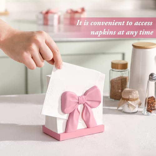 Chunful Pink Bow Napkin Holder Countertop 3D Coquette Kitchen Decor Cute Bow Napkin Dispenser for Home Dining Room Back to School Teacher Gift Bridal Shower Housewarming Gift for Women by Chunful - Used condition - Image 3