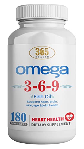 365 Health Omega 3-6-9 180 Softgels | from Fish Flaxseed Borage Oils | Non-GMO & Gluten Free
