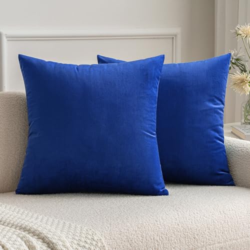 MIULEE Velvet Throw Pillow Covers 18x18 Inch, Pack of 2 - Royal Blue, Decorative Square Cushion Cases Farmhouse Modern Home Decor for Spring Couch Sofa Bedroom Living Room