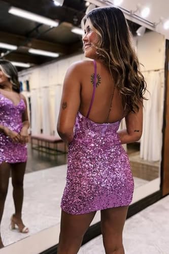 Sparkly Sequin Homecoming Dresses for Teens 2025 Short V Neck Prom Dress Bodycon Cocktail Gown3