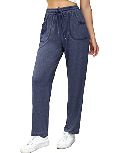 iClosam Pantalones de Chandal Mujer de Cintura Alta Pantalones de Jogger con Bolsillos Pantalones Deportivos Casual para Yoga Jogger Fitness y Gimnasio (XL, Azul) Cover