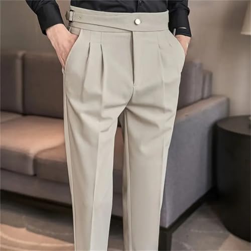 Mens Business Casual Suit Pants High Waist Straight Fit Office Trousers4