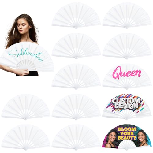 Jetec 10 Pieces Pcs Sublimation Blank Fans for Line Dancing Boots on The Ground 13" White Heat Thermal Transfer Clack Clapping Rave Hand Fans Bulk for Dance Women Dance Church Party (White Bone) by Jetec - Used condition - US$15.19