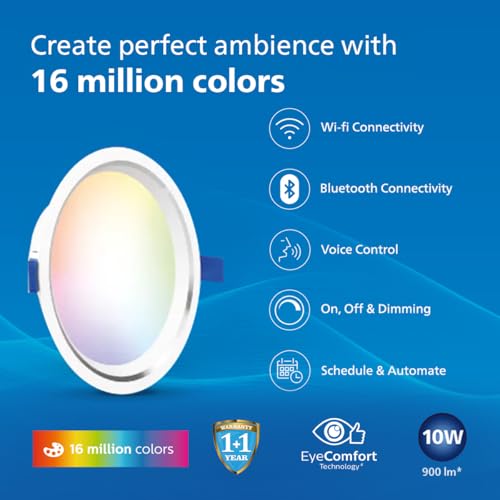 Philips 10W Smart Wi-Fi Aura Dimmable Downlight | Voice Control Compatible with Alexa & Google Assistant | App Controlled LED Ceiling Light | Natural White, Pack of 1 view 2